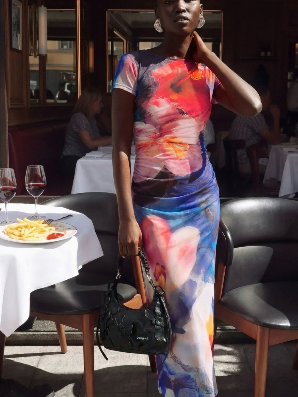 Desigual Floral Sheer Midi Dress in Pink, Blue & White - Picture 2 of 6